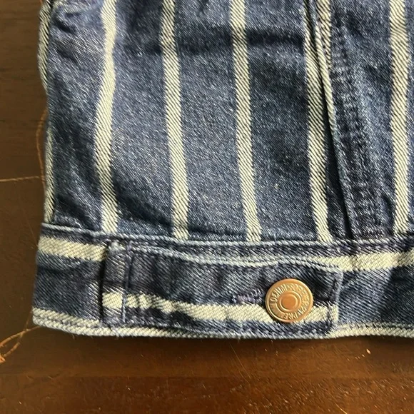 Forever 21 White Pinstripe Striped Cropped Denim Jacket - Picture 9 of 13